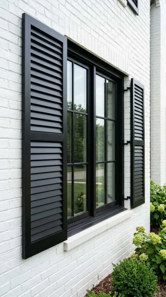 12 Exterior Window Shutter Ideas That Add Instant Charm 12 Black Shutter Contrast
