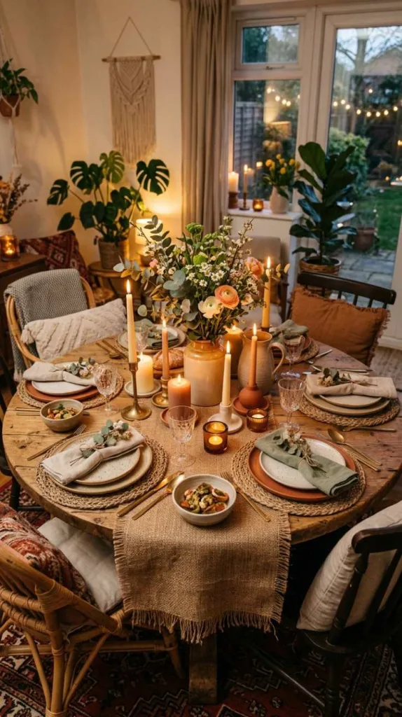 11+ Round Dining Table Decor Ideas for a Cozy Dining Space 4 Bohemian Layers