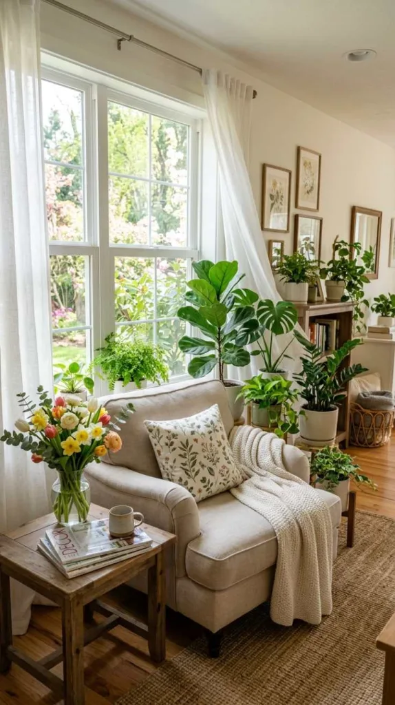 10+ Spring Decor Inspiration for Living Rooms that Feel Fresh 7 Botanical Green Corner