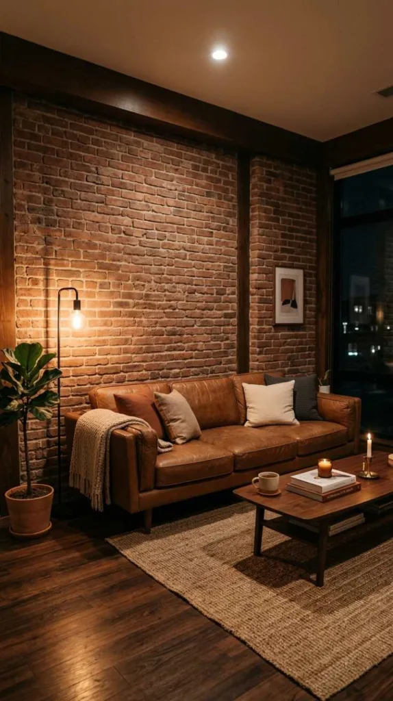 11+ Brown Living Room Decorating Ideas You'll Love 10 Brick Leather Setup