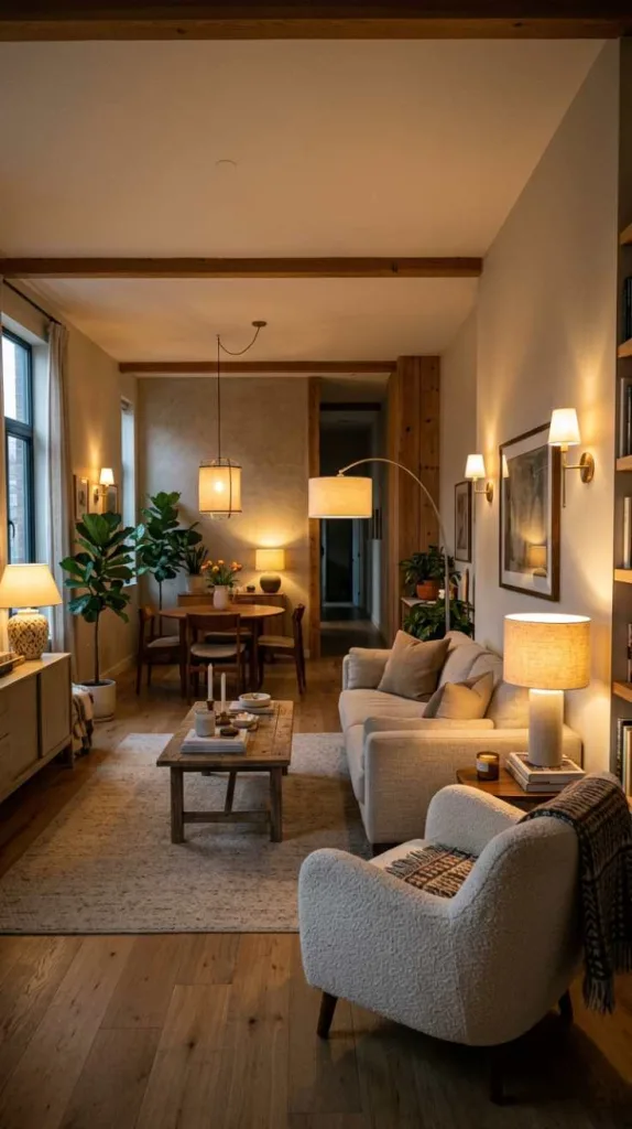 10+ Brilliant Layouts for Your Long Narrow Living Room: Smart Design 11 Build Depth with Layered Lighting