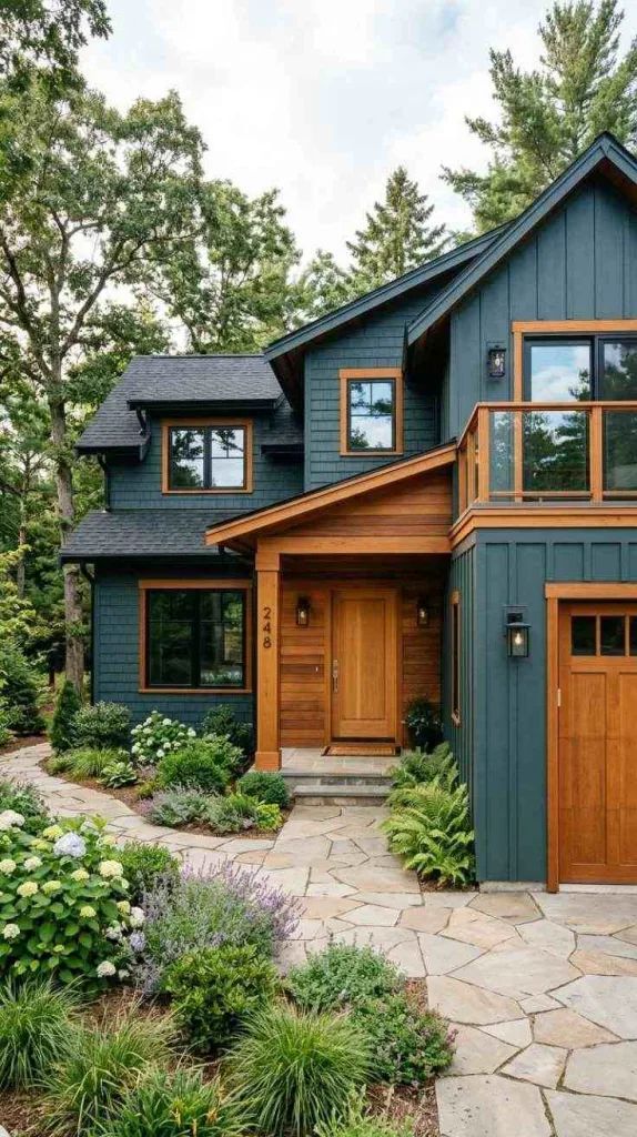 10+ Dark Green Exterior House Color Ideas That Feel Timeless 6 Cascades Blue-Green Warmth