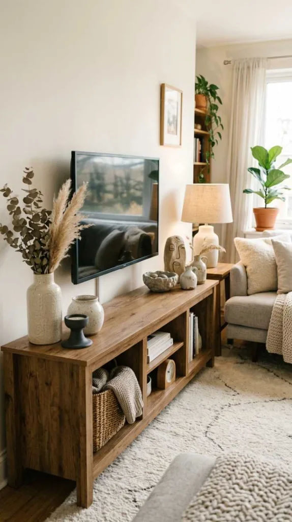 10+ Living Room TV Stand Decor Ideas for a Cozy Home 9 Ceramic Accents