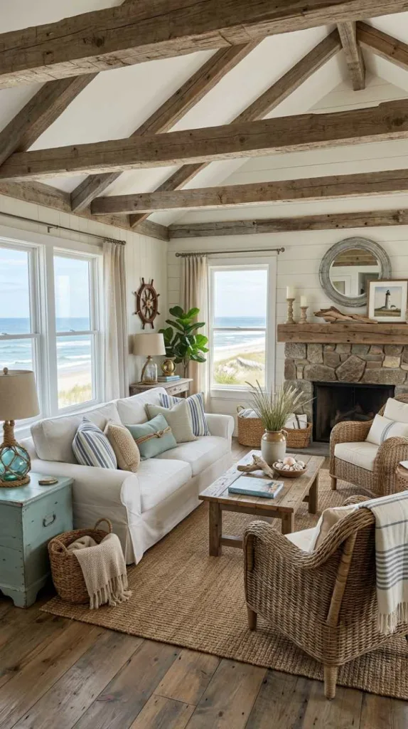 11+ Coastal Living Room Ideas for a Relaxed Beachy Feel 12 Charming Rustic Coastal Blend