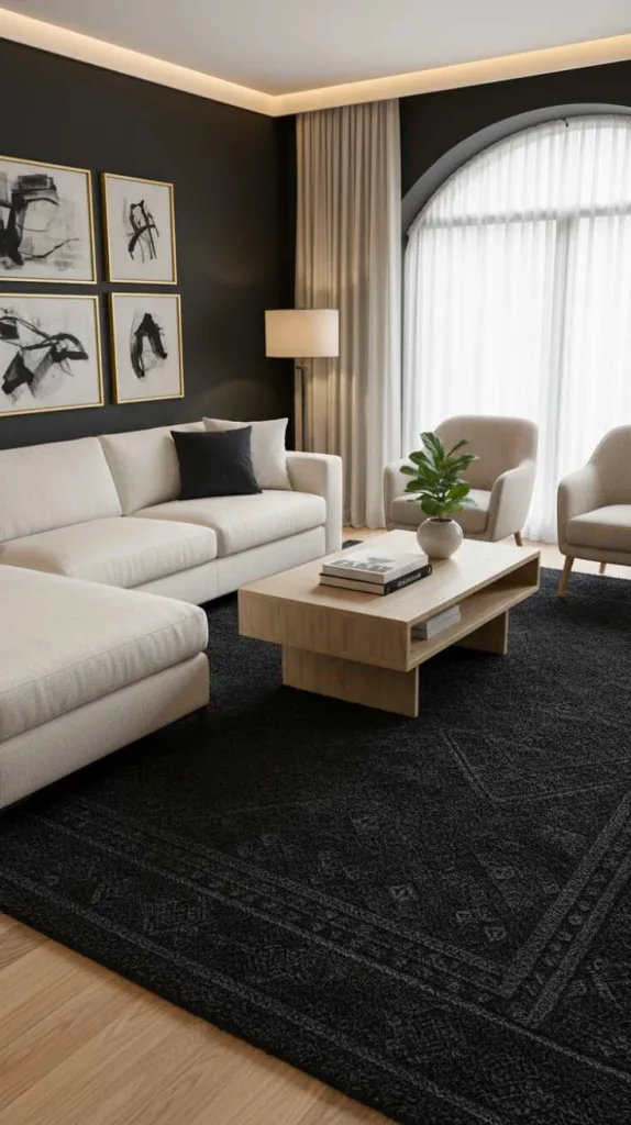 Chic Black Rugs for Grounding the Space