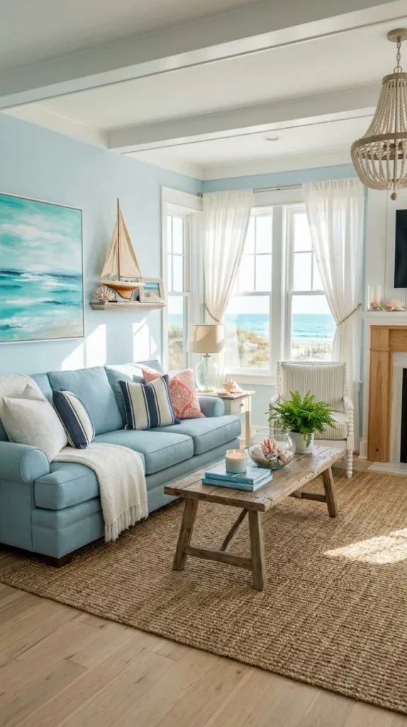 12 Light Blue Living Room Ideas for a Calm and Cozy Space 6 Coastal Light Blue Inspired Atmosphere