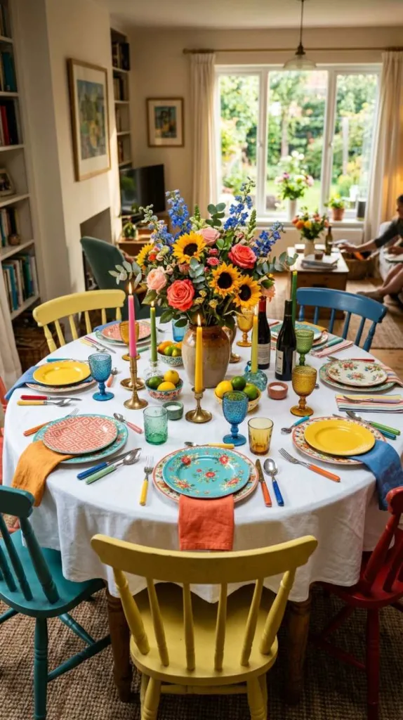 11+ Round Dining Table Decor Ideas for a Cozy Dining Space 5 Colorful Tablescape