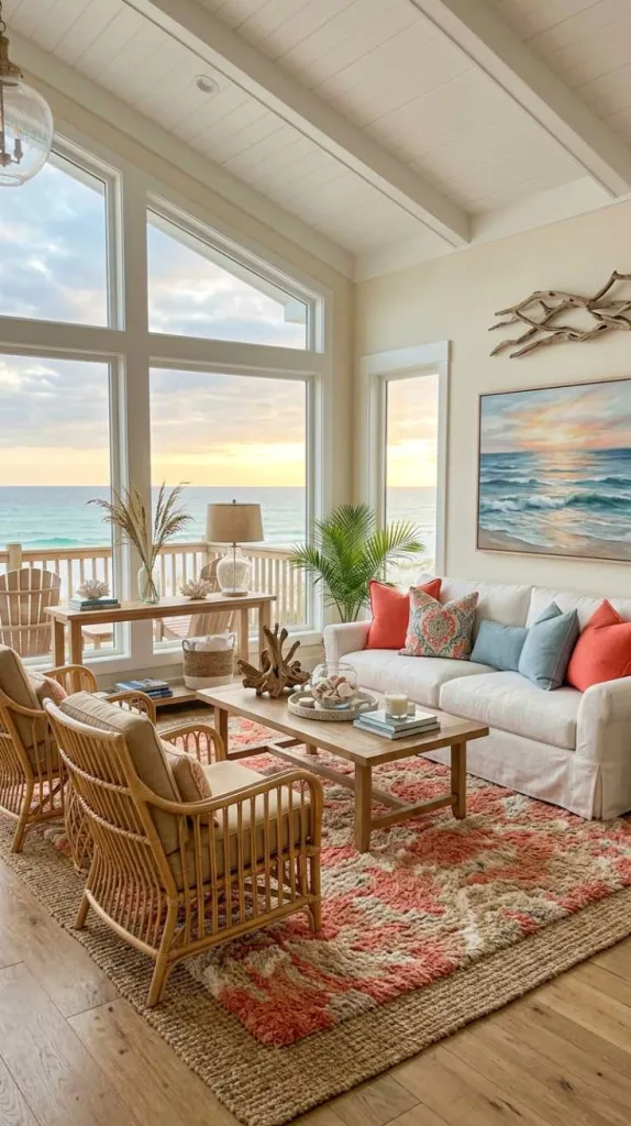 11+ Coastal Living Room Ideas for a Relaxed Beachy Feel 11 Coral Accent Energy