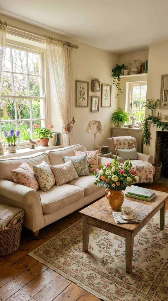 10+ Spring Decor Inspiration for Living Rooms that Feel Fresh 4 Cottage Floral Glow