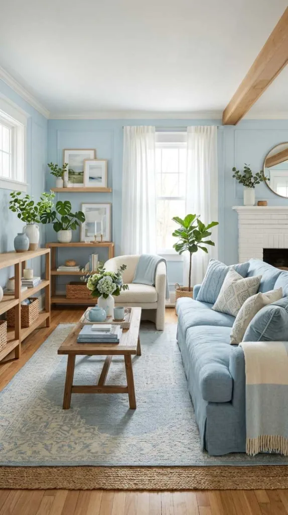 12 Light Blue Living Room Ideas for a Calm and Cozy Space 10 Cozy Light Blue Layered Textures