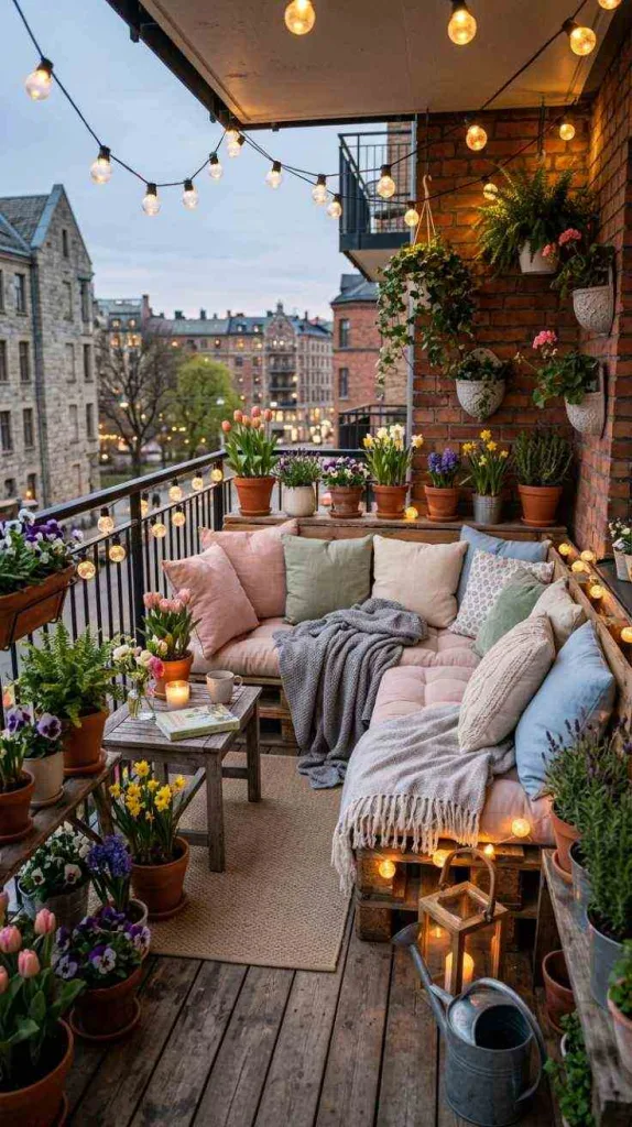 12 Spring Balcony Decoration Ideas 2026 for Cozy Small Spaces 6 Cozy Pallet Floor Seating Setup