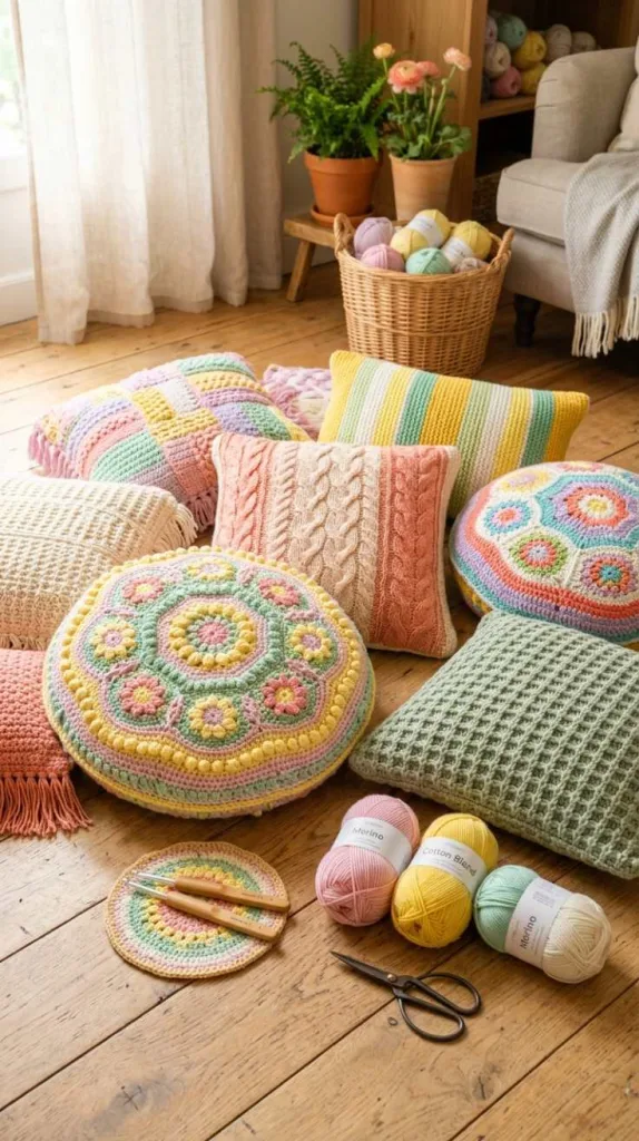 12 Spring DIY Floor Cushion Ideas for Cozy Spaces 9 Crochet & Knitted Floor Cushions