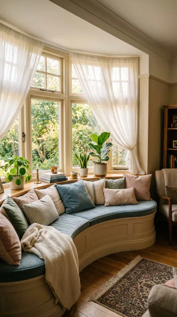 10+ Bay Window Decorating Ideas: Transform Your Space 11 Curved Bench Window Flow