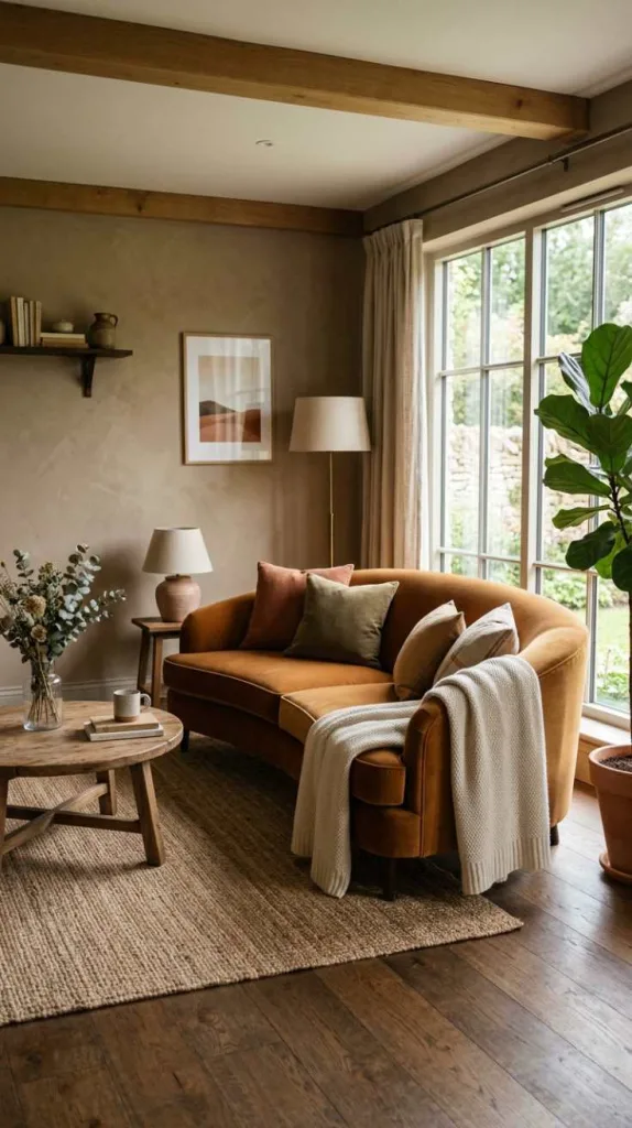 11+ Brown Living Room Decorating Ideas You'll Love 4 Curved Caramel Flow