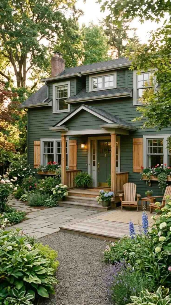 10+ Dark Green Exterior House Color Ideas That Feel Timeless 8 Dried Thyme Neutral Blend