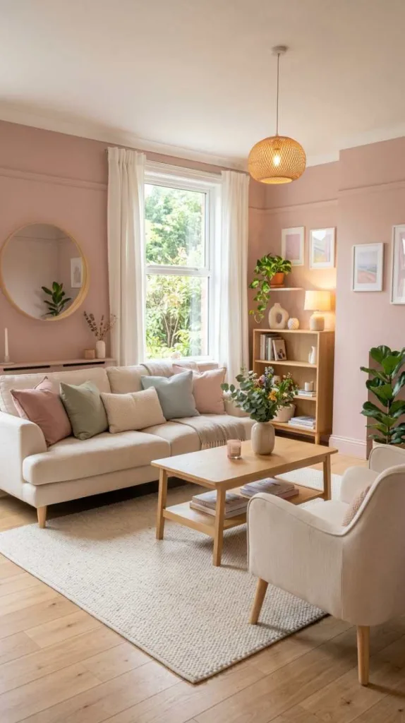 10+ Pastel Color Palette Ideas for Living Room Decor 4 Dusty Pink Cozy Atmosphere