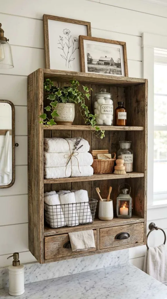 12 Bathroom Cabinet Styling Ideas for Small Space Homes 3 Farmhouse Layered Styling