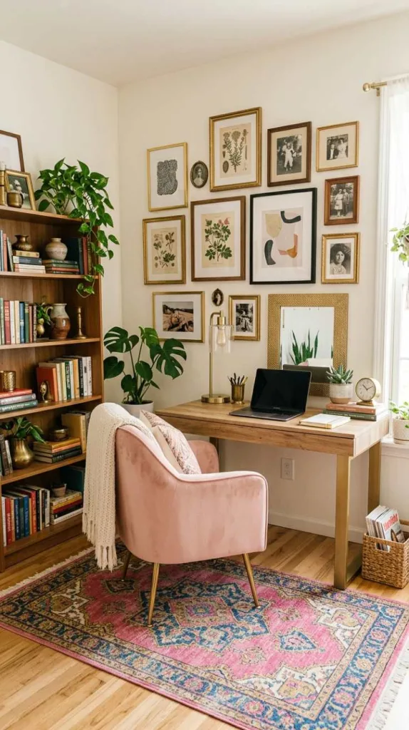 11+ Modern Home Office Decor Ideas for a Stylish Workspace 4 Feminine Eclectic Office Style