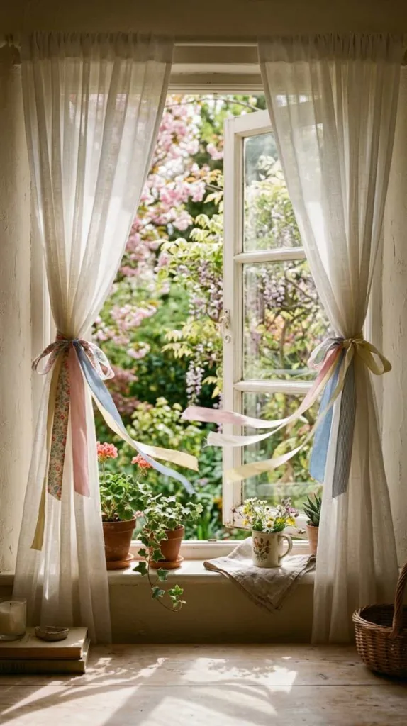 10+ Spring DIY Curtain Tieback Ideas for a Fresh Look 14 Floating Fabric Ribbon Tieback