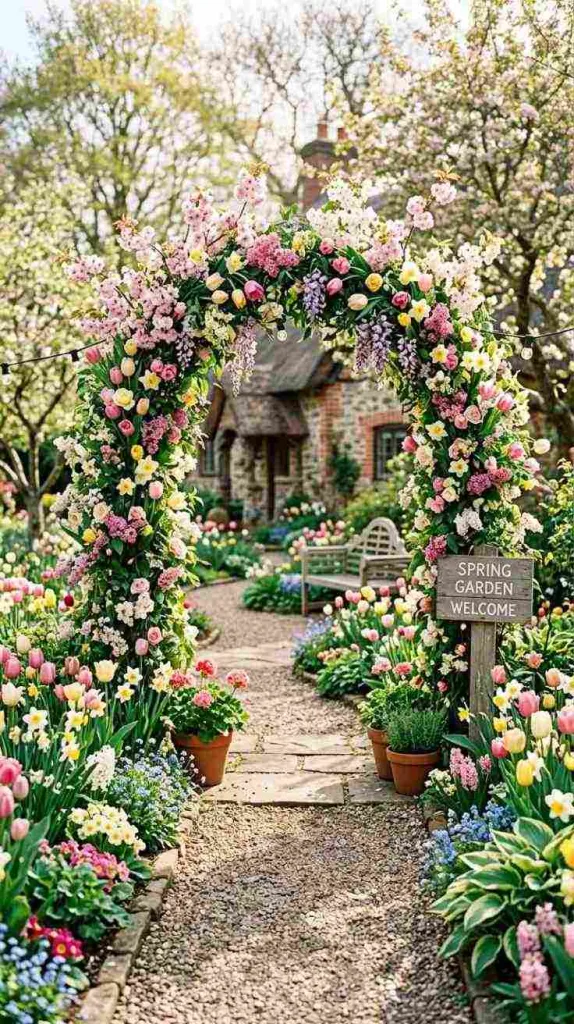 10+ Spring Garden Decor Ideas to Refresh Your Outdoor Space 9 Floral Arch Entry