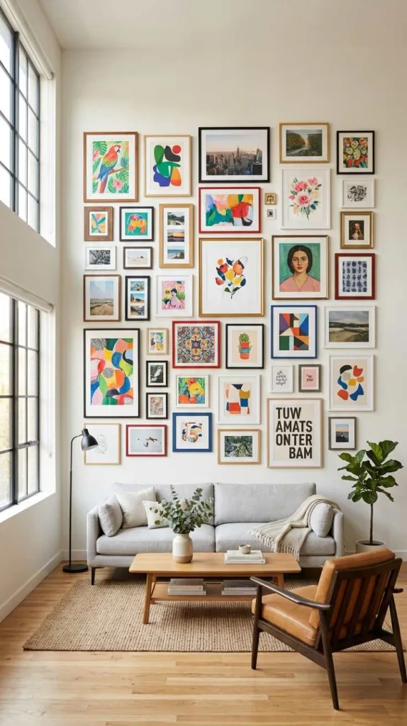 11+ Colorful Living Room Ideas: Full of Personality 13 Gallery Wall Color Focus