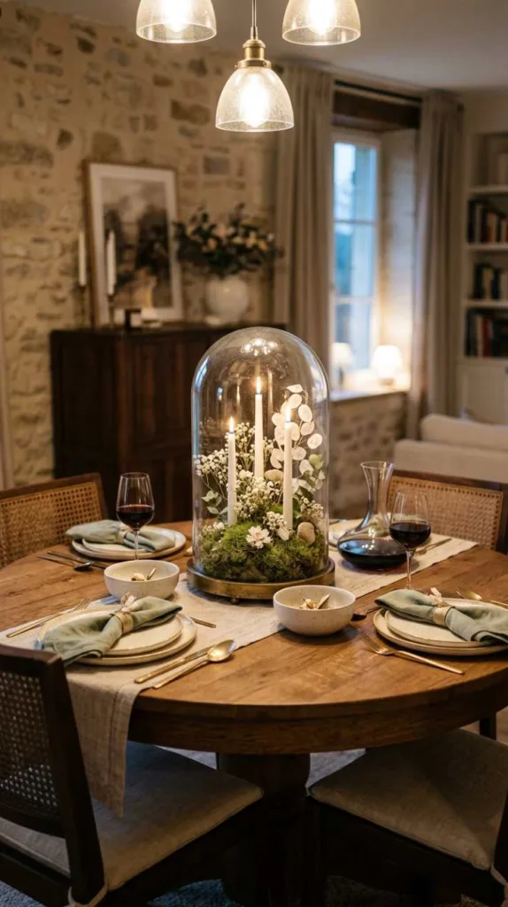 11+ Round Dining Table Decor Ideas for a Cozy Dining Space 14 Glass Cloche Styling
