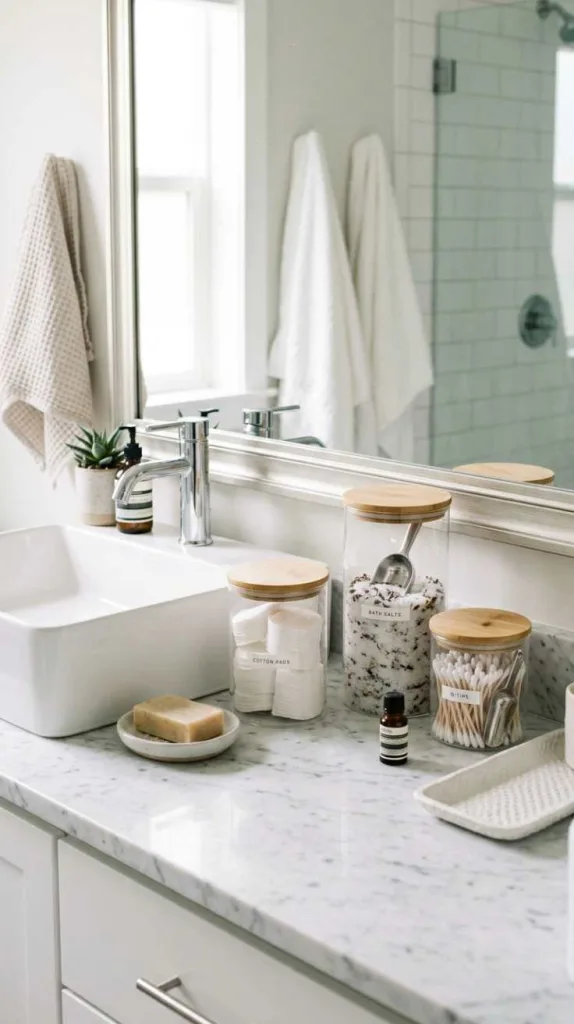 12 Bathroom Counter Decor Ideas for a Clean and Cozy Look 10 Glass Jars for Essentials