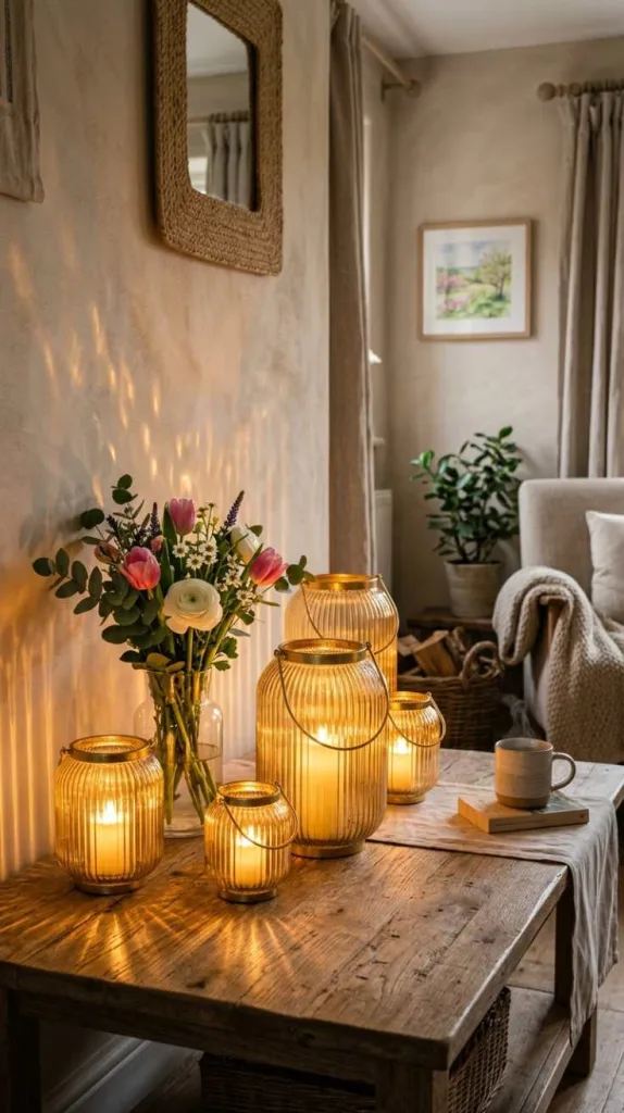 Gold Ribbed Glass Glow Set