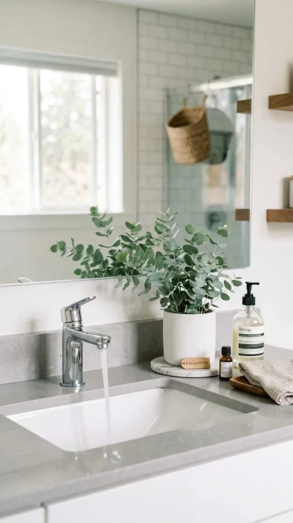 12 Bathroom Counter Decor Ideas for a Clean and Cozy Look 9 Greenery Near the Sink