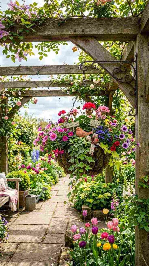 10+ Spring Garden Decor Ideas to Refresh Your Outdoor Space 14 Hanging Flower Basket