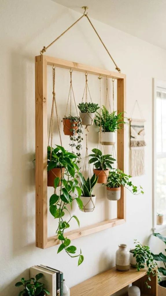 10+ DIY Plant Stand Ideas to Style Your Home Beautifully 14 Hanging Frame Plant Display Stand