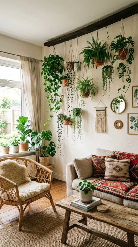 10+ Boho Wall Decor Ideas: Free-Spirited Space 11 Hanging Plants Living Wall Feel
