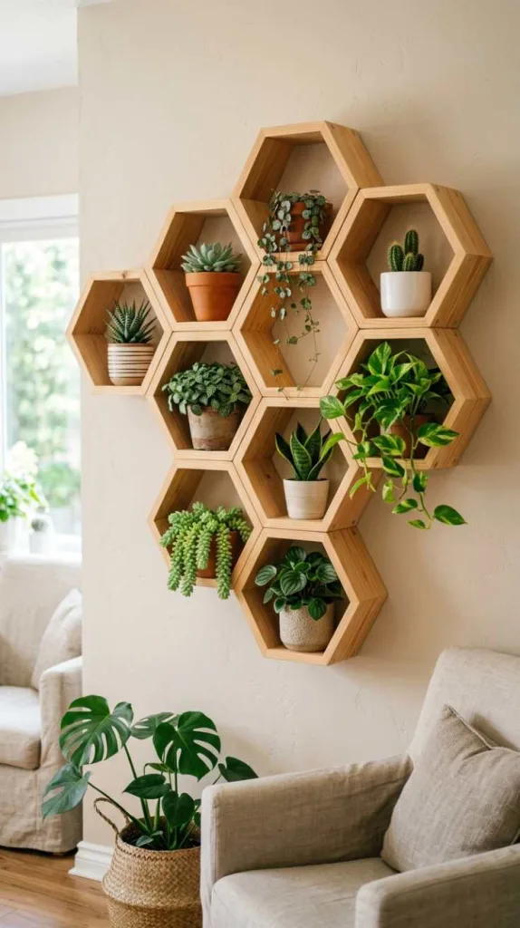 10+ DIY Plant Stand Ideas to Style Your Home Beautifully 10 Hexagon Wall Plant Shelf Design