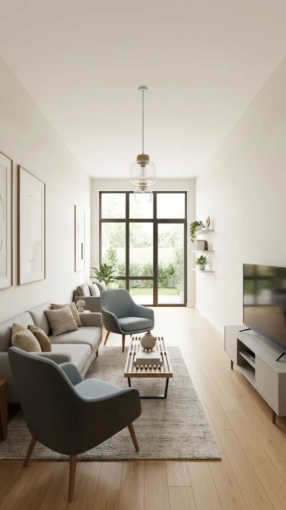 10+ Brilliant Layouts for Your Long Narrow Living Room: Smart Design 9 Keep Seating Along a Single Side