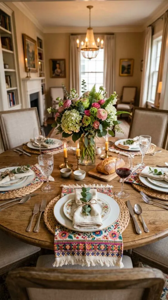 11+ Round Dining Table Decor Ideas for a Cozy Dining Space 8 Layered Placemats
