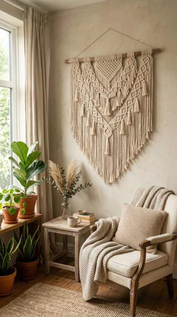 10+ Boho Wall Decor Ideas: Free-Spirited Space 9 Macrame Texture Layered Wall Look