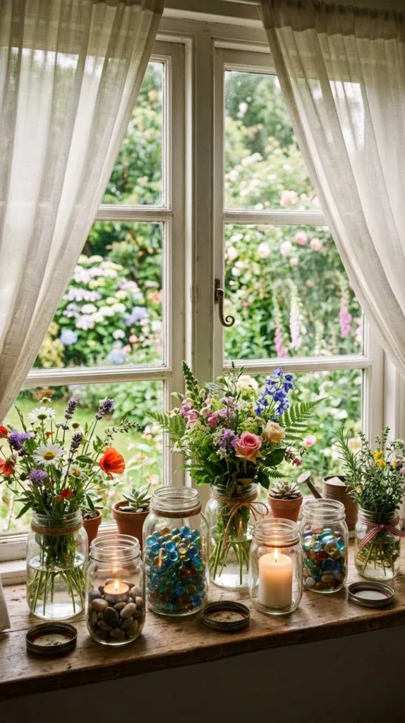 11+ Window Sill Decor Ideas to Make Your Space Feel Cozy 9 Mason Jars