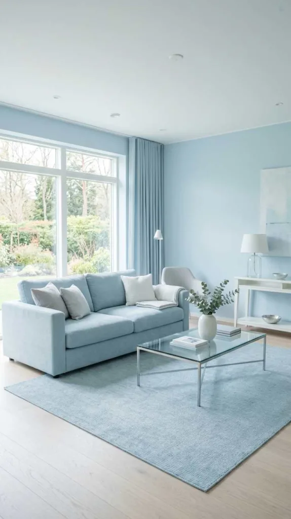 12 Light Blue Living Room Ideas for a Calm and Cozy Space 5 Minimal Light Blue Calm Living Space