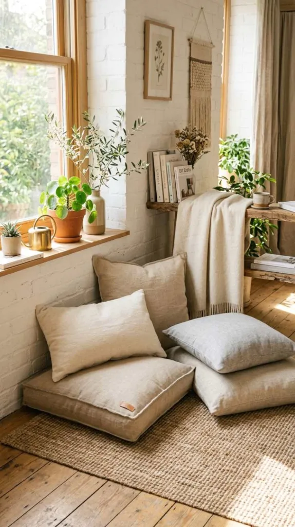12 Spring DIY Floor Cushion Ideas for Cozy Spaces 7 Minimal Linen Neutral Floor Cushions