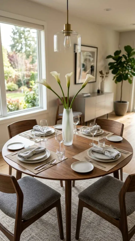 11+ Round Dining Table Decor Ideas for a Cozy Dining Space 3 Minimal Statement Piece