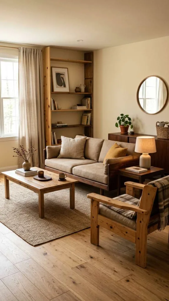 11+ Brown Living Room Decorating Ideas You'll Love 13 Mixed Wood Layers