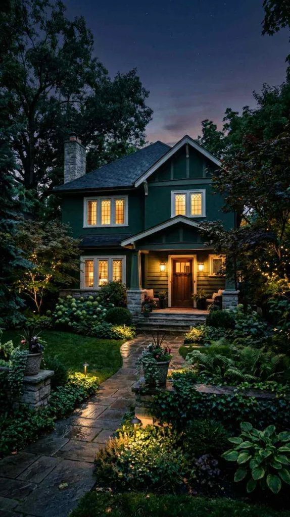 10+ Dark Green Exterior House Color Ideas That Feel Timeless 13 Moody Forest Green Exterior
