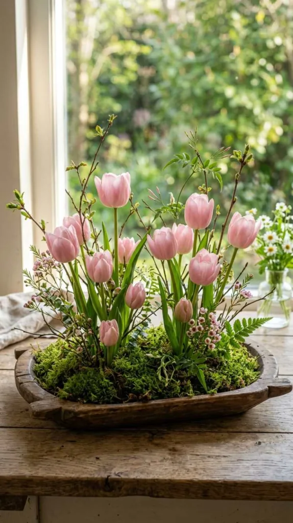 10+ Spring Flower Arrangements to Brighten Your Home 13 Moss and Tulips