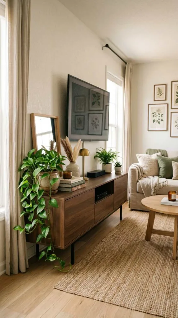 10+ Living Room TV Stand Decor Ideas for a Cozy Home 6 Natural Greenery