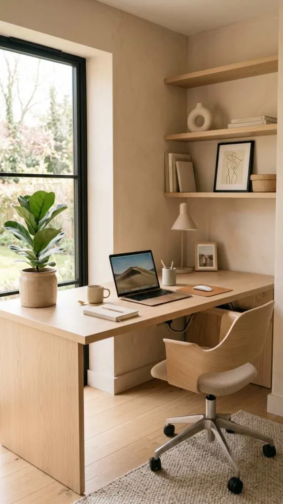 11+ Modern Home Office Decor Ideas for a Stylish Workspace 5 Nude Minimalist Calm Setup