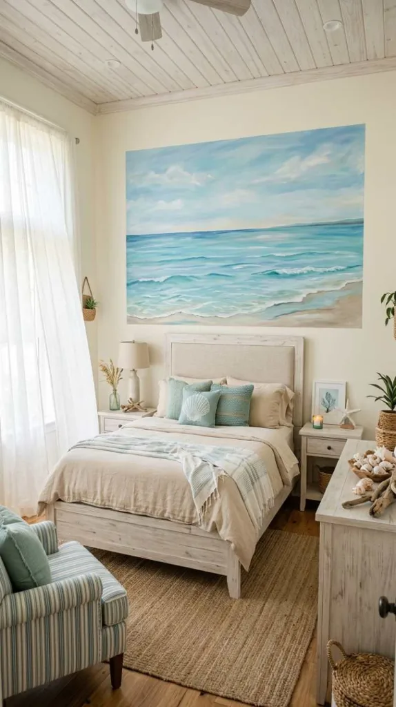 12 Beach Themed Bedroom Ideas for a Calm Coastal Feel 8 Ocean Artwork