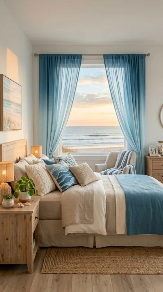 12 Beach Themed Bedroom Ideas for a Calm Coastal Feel 5 Ombre Curtains