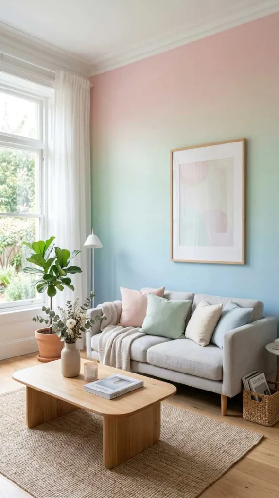 10+ Pastel Color Palette Ideas for Living Room Decor 10 Ombre Pastel Wall Effect