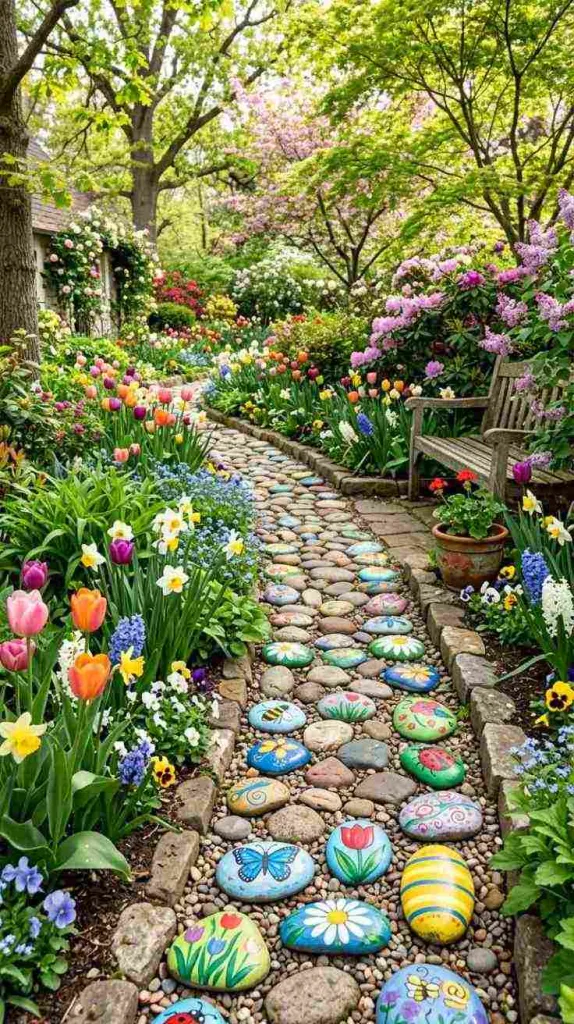 10+ Spring Garden Decor Ideas to Refresh Your Outdoor Space 6 Painted Path Stones
