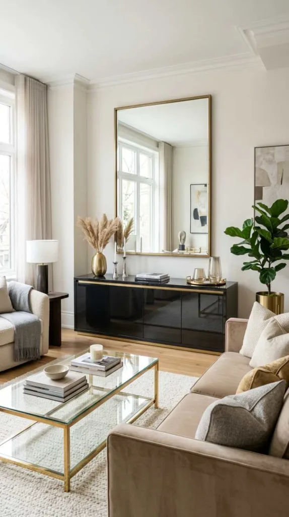 Pair Mirrors with Glossy Furniture